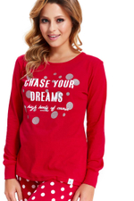 Молодежная хлопковая пижама со штанами в горошек (Размер: L) (Цвет: красный с белым)