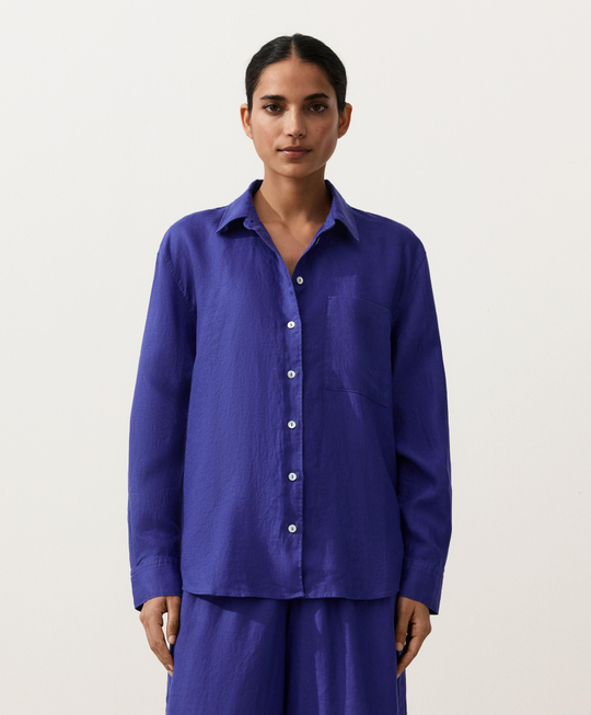 Oysho Рубашка свободного кроя из 100%-го льна, кобальтовый
