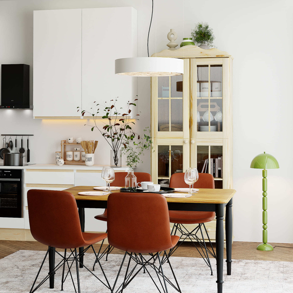 Шкаф витрина 2 двери 1 ящик Бритта из массива сосны, бежевый, в лаке