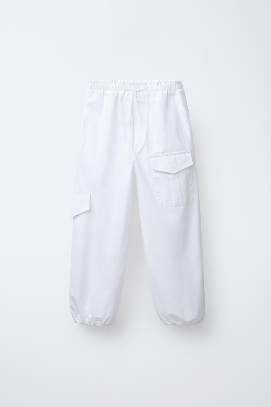 ZARA БРЮКИ ИЗ ПОПЛИНА, БЕЛЫЙ