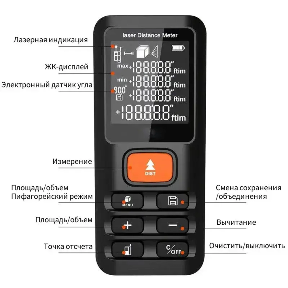 Лазерная рулетка строительная,Дальномер лазерный,50M