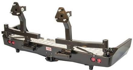 Бампер силовой задний Toyota Land Cruiser 80 с квадратом под фаркоп, 2-мя калитками, фонарями, подсветкой номера РИФ