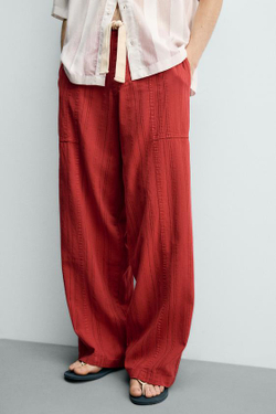 ZARA БРЮКИ RELAXED FIT В ПОЛОСКУ, КРАСНЫЙ