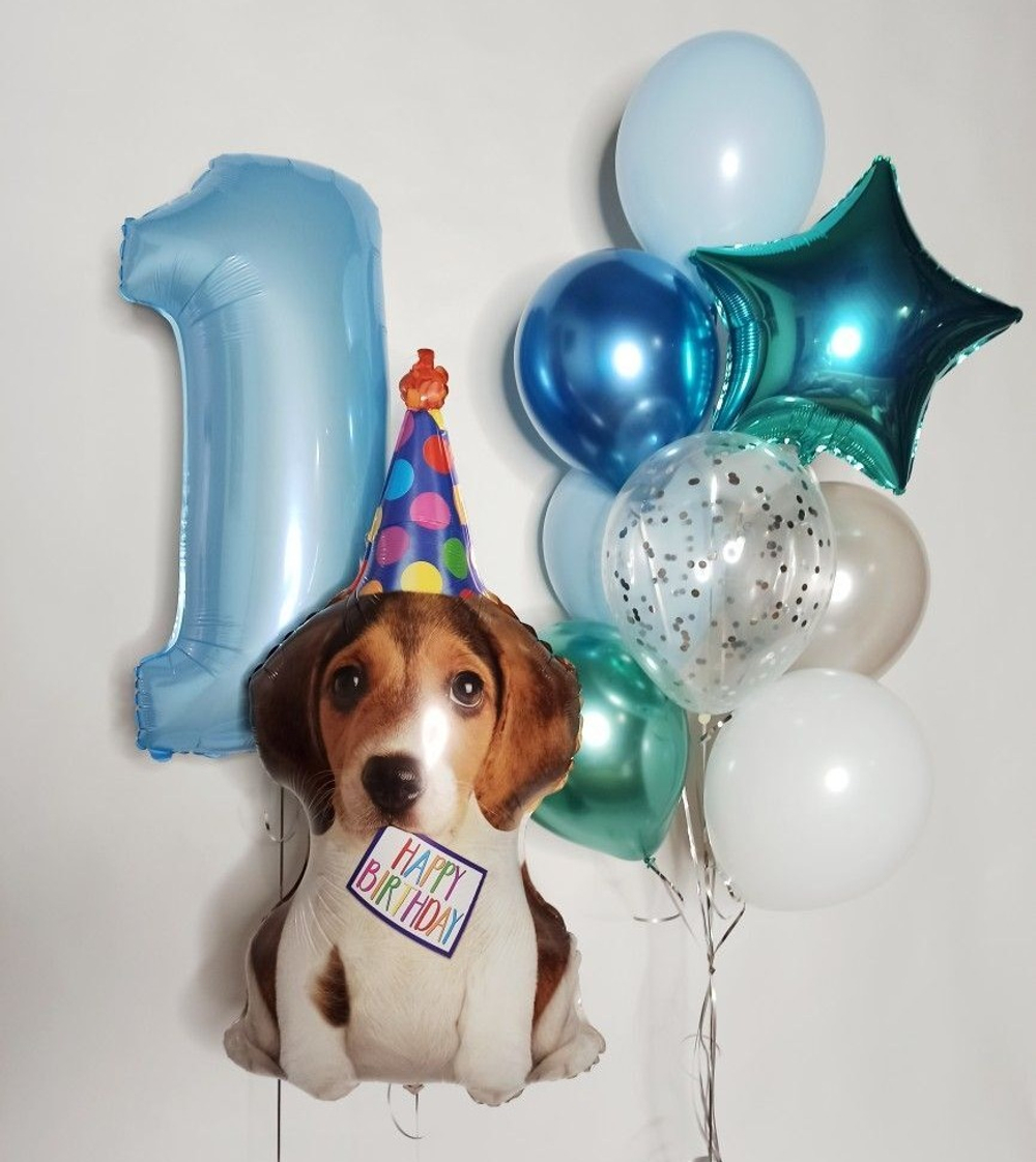 Фольгированный шар-фигура «Щенок в праздничном колпаке» 74 см/ 104 см