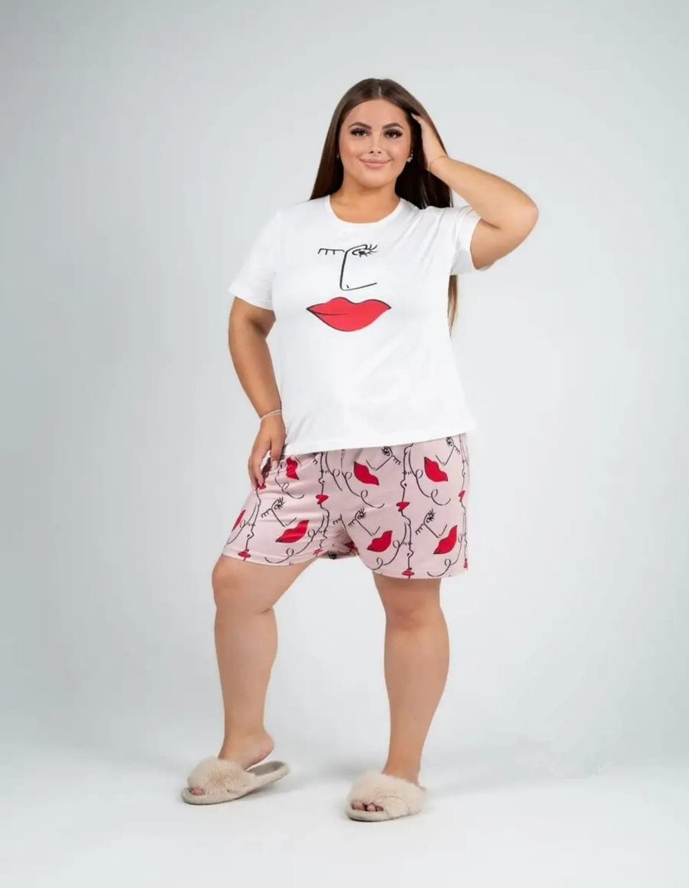 Пижама жен.б/в шорты+футб мультик велик 10027
