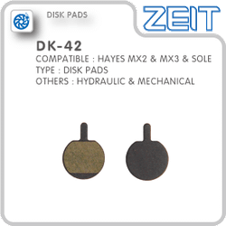 Колодки тормозные ZEIT, для DISK - HIDRAULIC/MECHANICAL, совместимы: Hayes MX2/MX3/Sole, комплект -2шт.