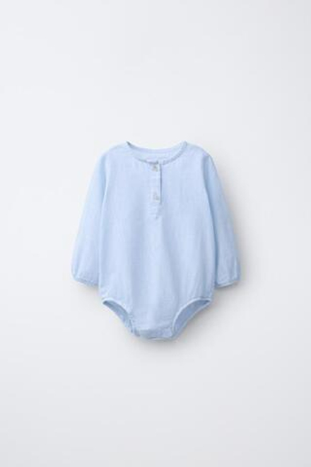 ZARA БОДИ ИЗ ХЛОПКА И ЛЬНА, СИНИЙ