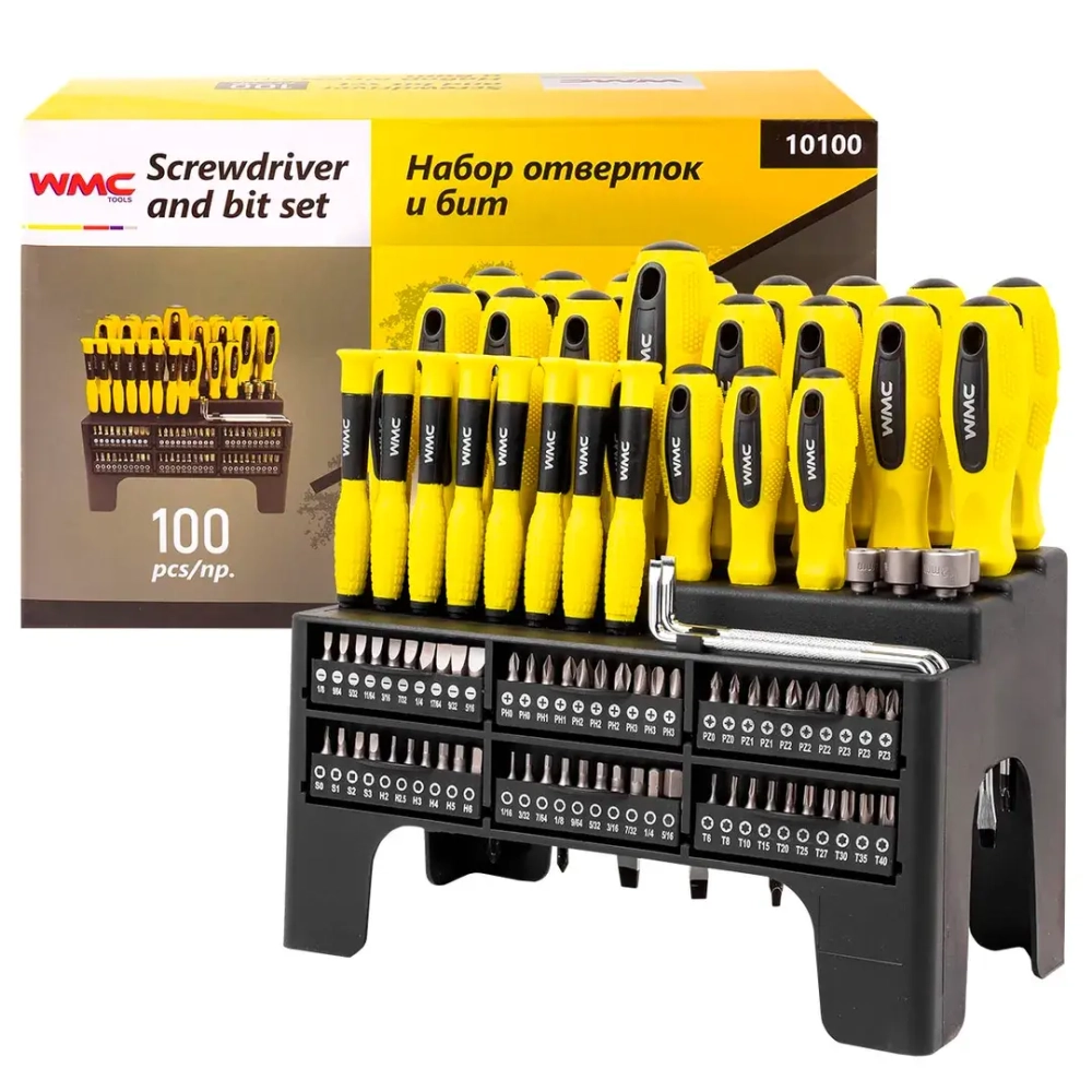Набор отверток и бит 100пр.,на пластиковом стенде WMC TOOLS WMC-10100