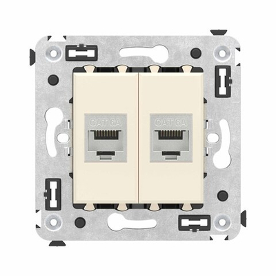 Компьютерная розетка RJ-45 без шторки в стену, кат.6А двойная экранированная, "Avanti", "Ванильная дымка"