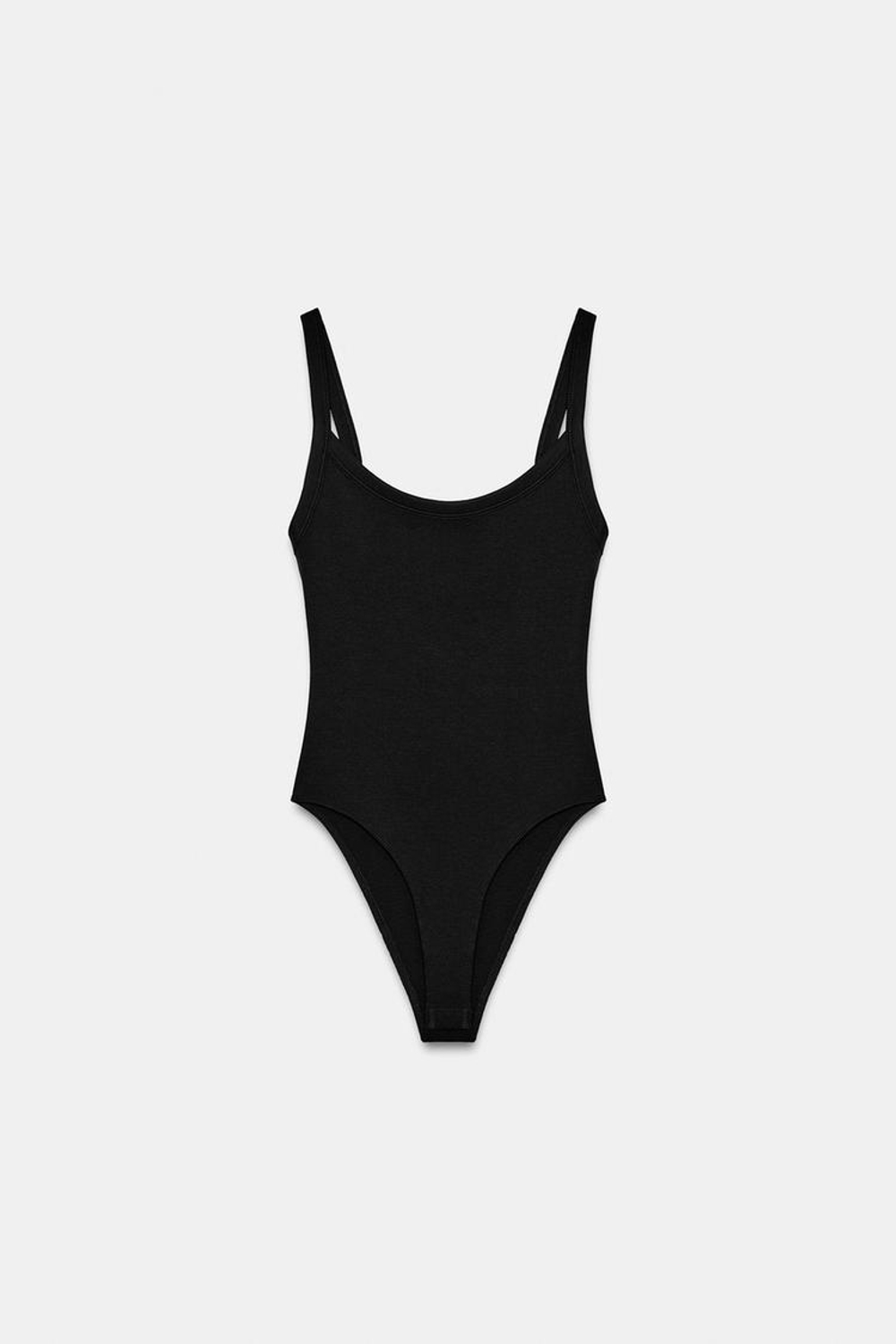 ZARA БОДИ ИЗ ХЛОПКА НА БРЕТЕЛЯХ, ЧЕРНЫЙ