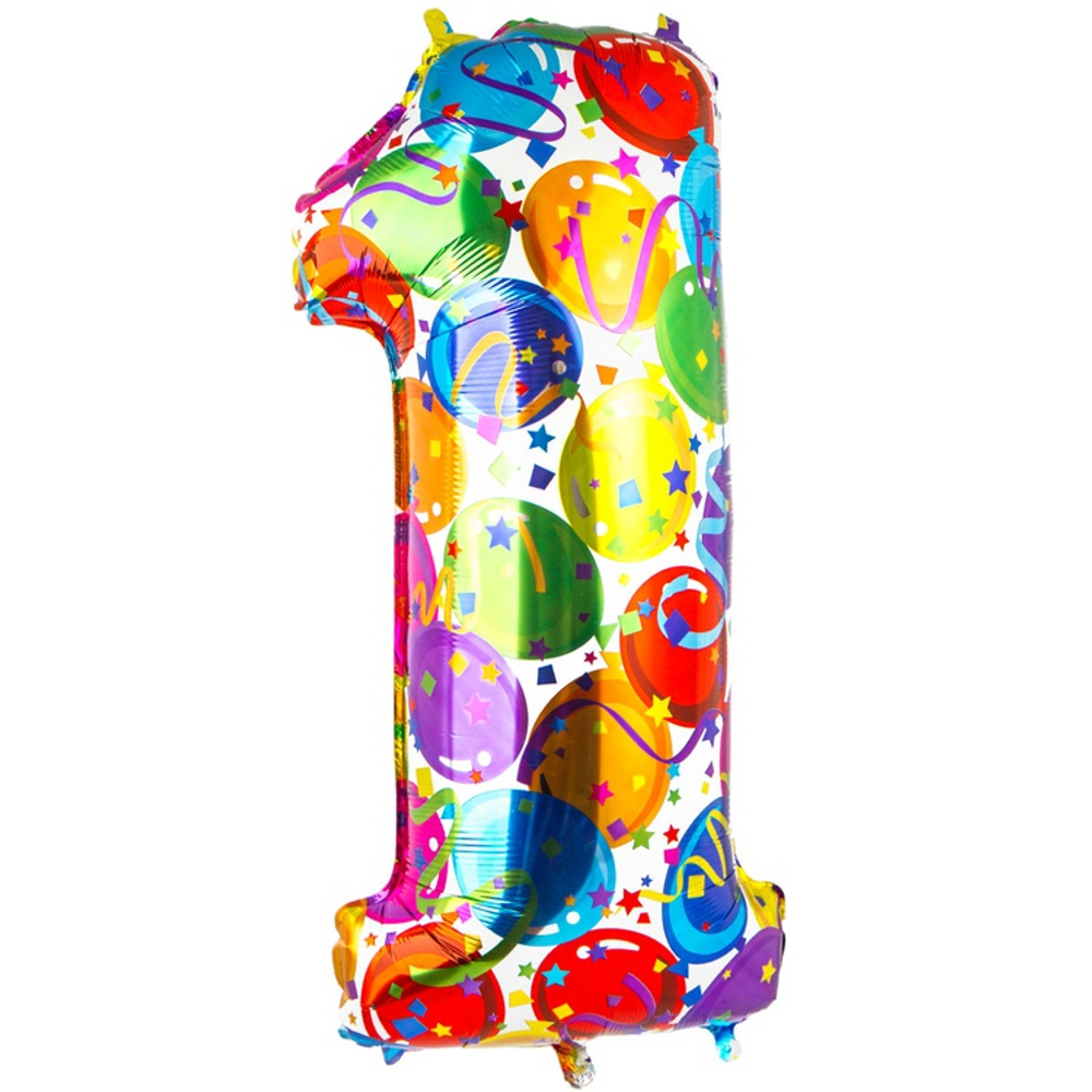 Шар Фольгированный Цифра 1 Шары (Ассорти)