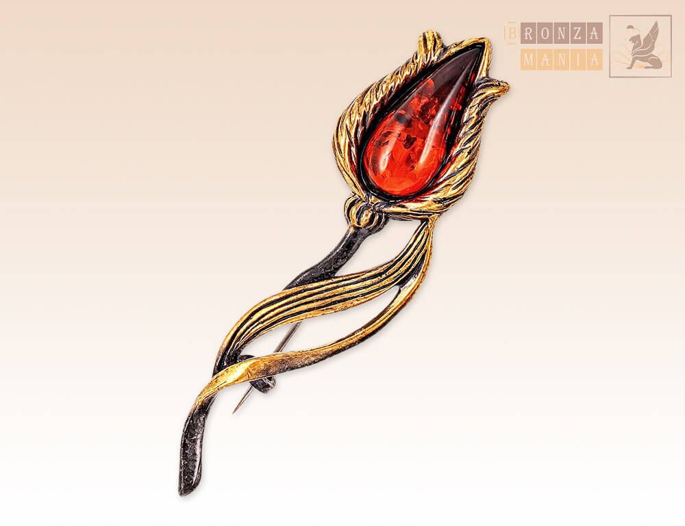 брошь Тюльпан с листочком