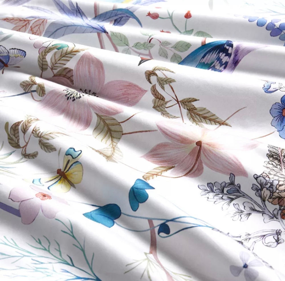 Постельное белье ЕВРО (двуспалка) Египетский Хлопок Птички на сиреневом