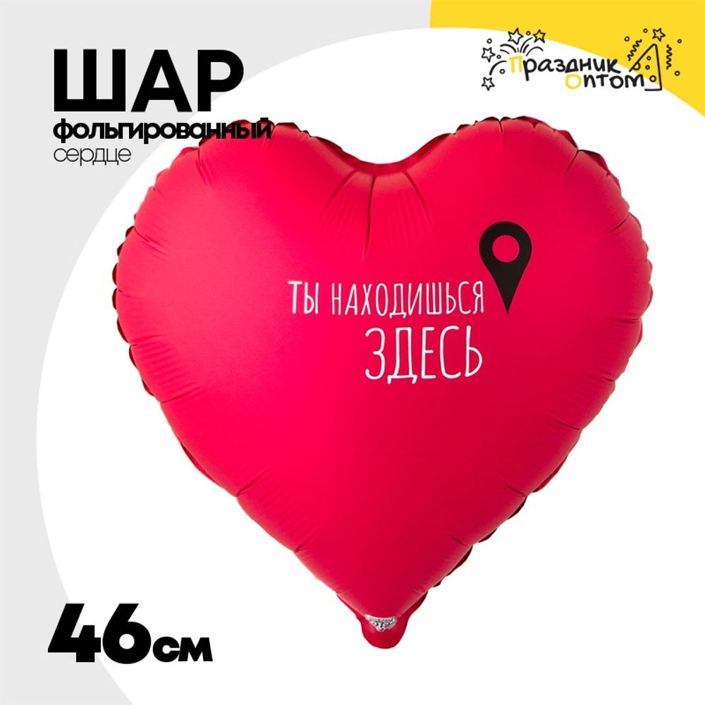 Шар Фольгированный ТЫ НАХОДИШЬСЯ ЗДЕСЬ Гео-точка (Коралловый)