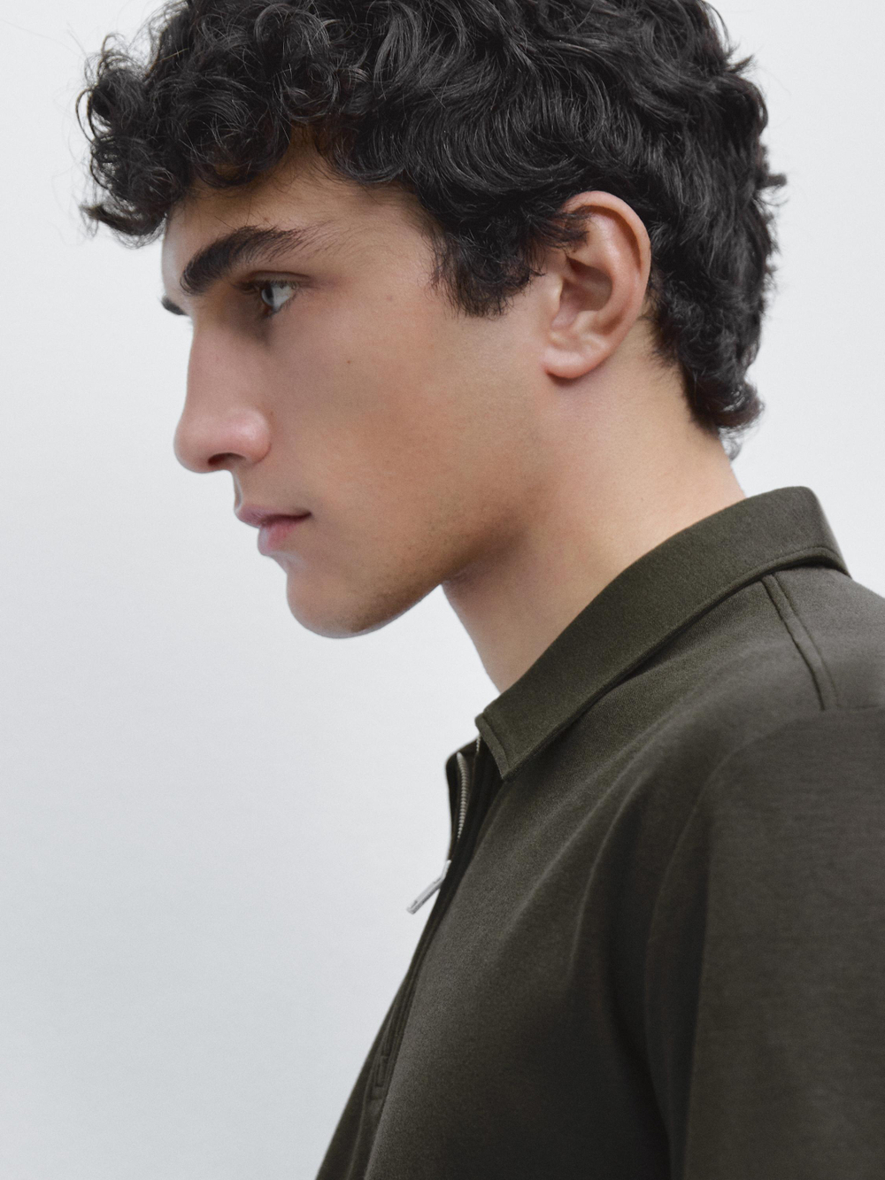 Massimo Dutti Поло с короткими рукавами и молнией, темно-зеленый