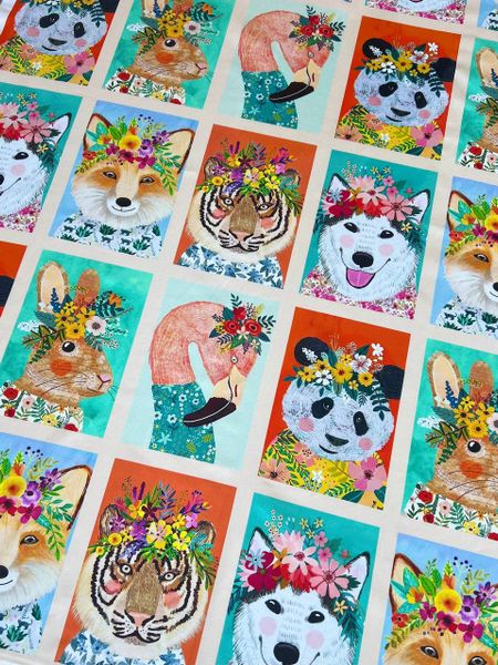 ЖИВОТНЫЕ В ЦВЕТАХ, Купон 39/110 см - 100% хлопок 6