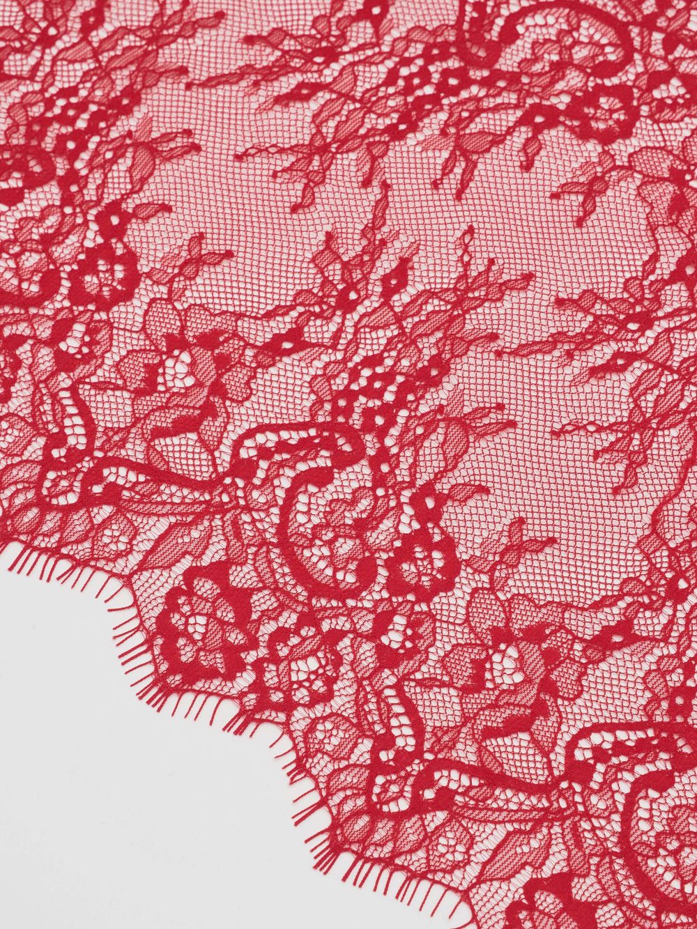 Кружево шантильи красное неэластичное ширина 22 см купон 2.9 м