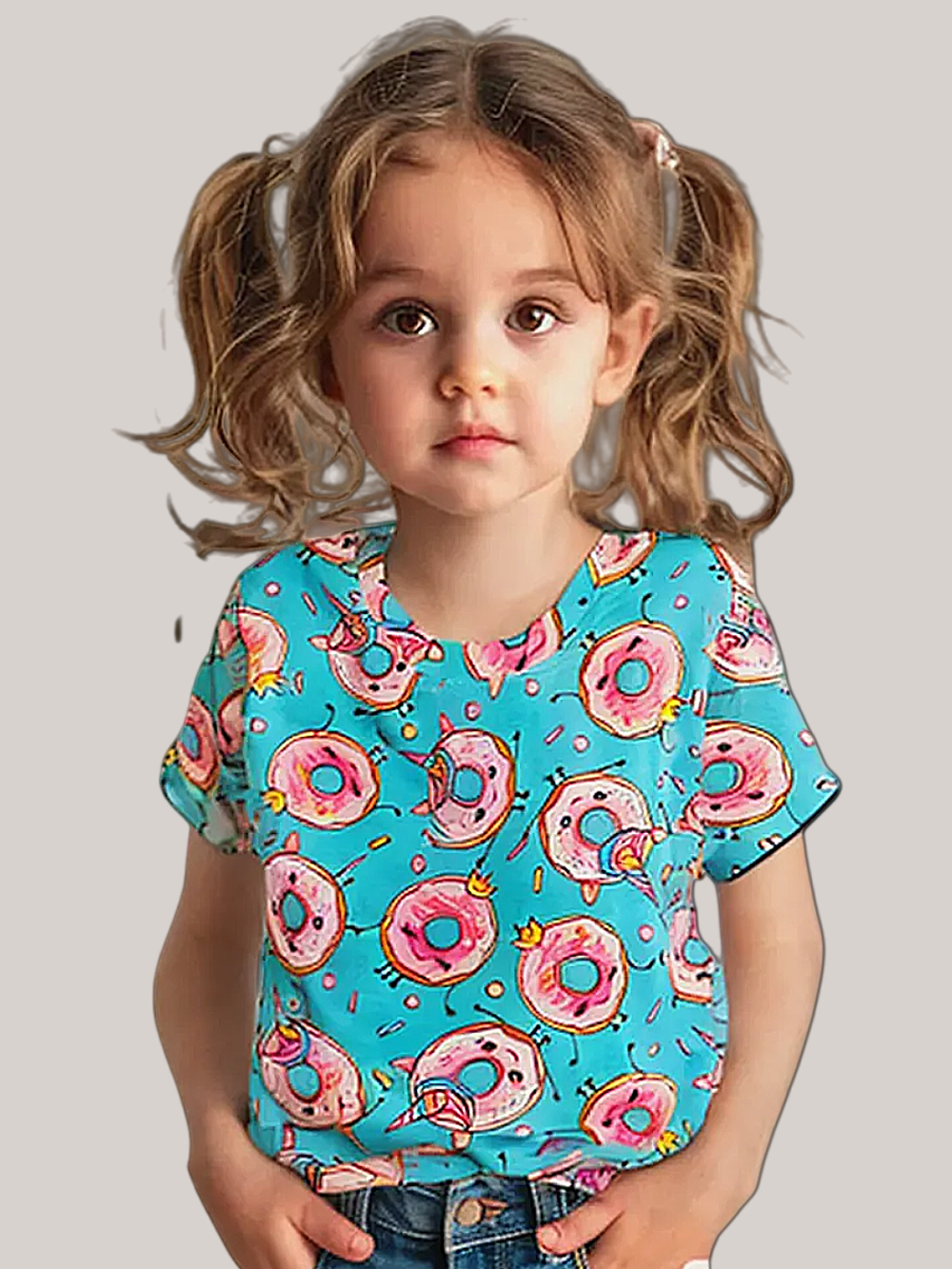 1070 Футболка детская пончики на голубом (64-122/128)