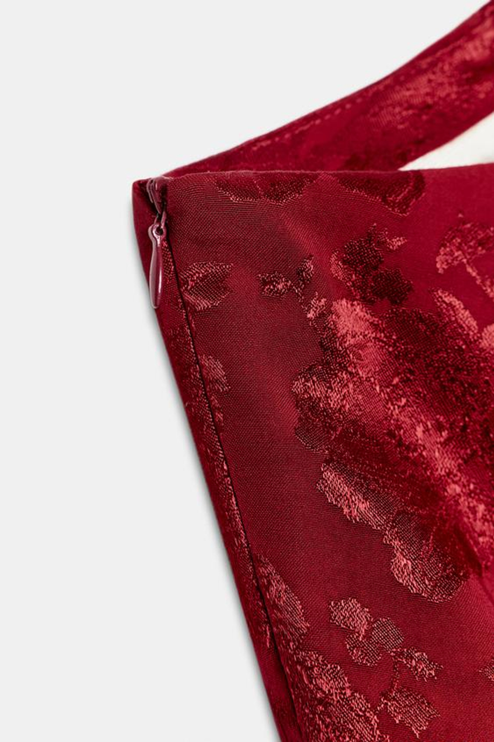 ZARA ЖАККАРДОВЫЙ АСИММЕТРИЧНЫЙ ТОП С ПОЯСОМ, БОРДОВЫЙ