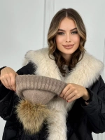 шапка ангора с меховым помпоном зимняя пушистая стильная