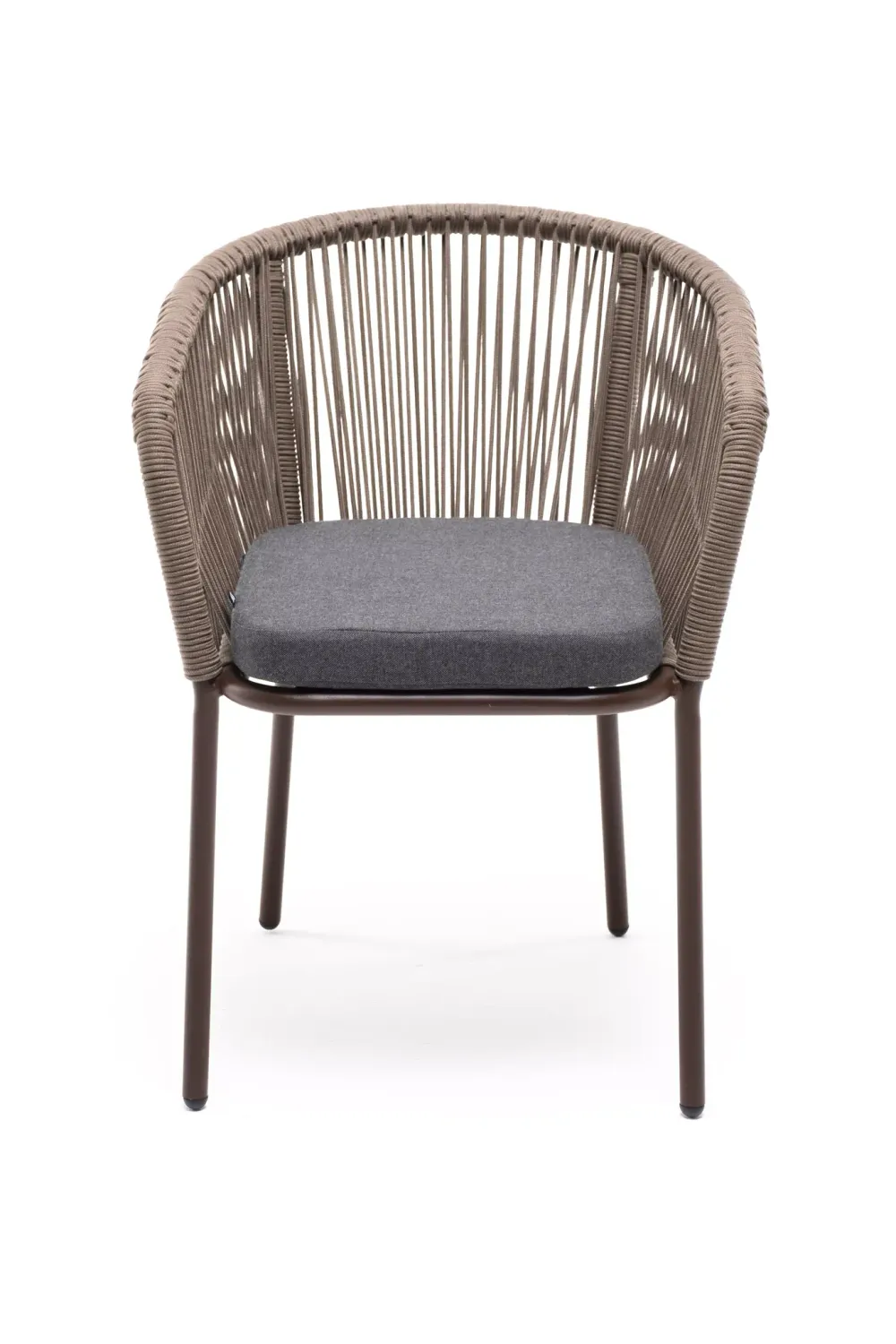 "Марсель" стул плетеный из роупа, каркас алюминий коричневый (RAL8016) муар, роуп коричневый круглый, ткань темно-серая 027