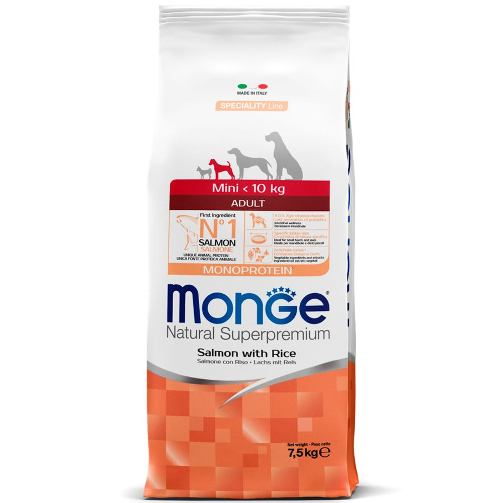 Корм для собак мелких пород Monge Dog Speciality Line Monoprotein Mini, из лосося с рисом 2,5 кг