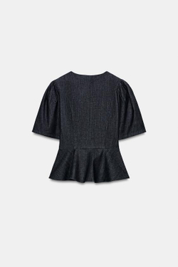 ZARA ТОП С БАСКОЙ И НАВЕСНЫМИ ПЕТЛЯМИ, СИНИЙ