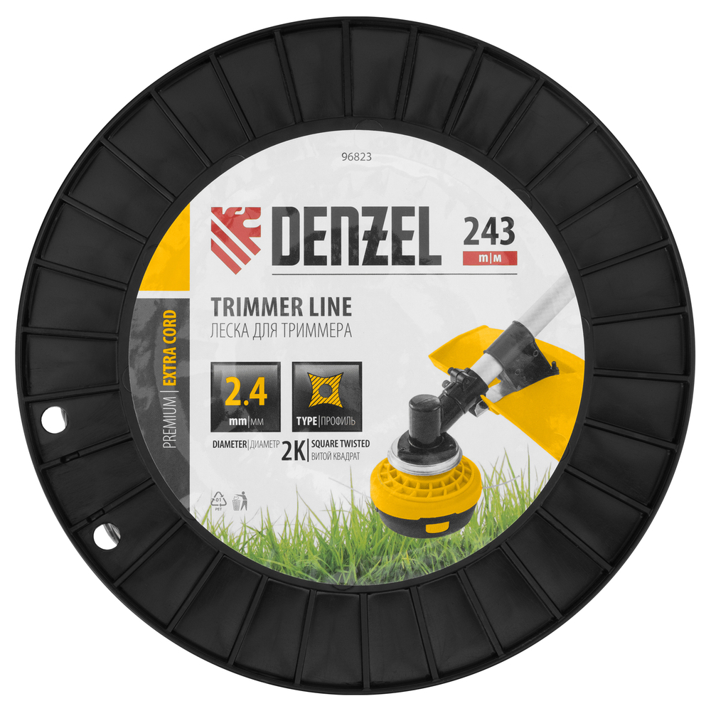 Леска для триммера двухкомпонентная витой квадрат, 2,4мм х 243м, на DIN катушке EXTRA CORD Denzel