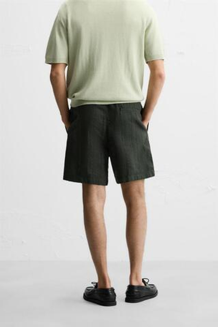 ZARA ШОРТЫ REGULAR FIT ИЗ РЕЛЬЕФНОЙ ТКАНИ, ЗЕЛЕНЫЙ