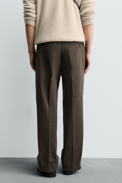 ZARA БРЮКИ ЧИНОС ИЗ ТВИЛА ORIGINS, КОРИЧНЕВЫЙ