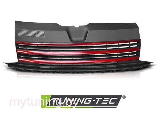 Решетка радиатора для Volkswagen T6 (15-...) черная матовая с красными полосами
