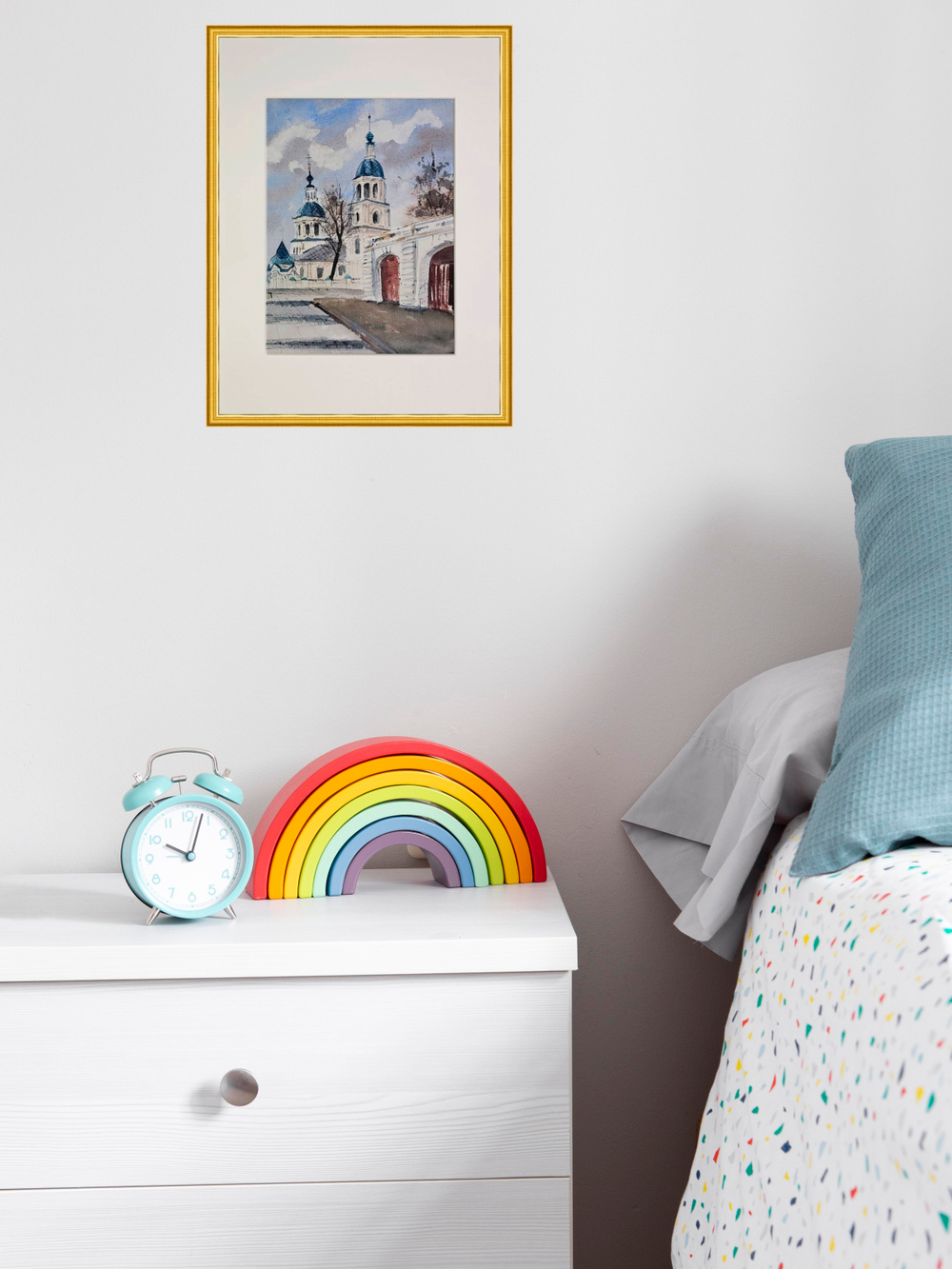Картина авторская акварельная в паспарту 21х30 см на стену для интерьера "Зарайск. Храм Святой Троицы"