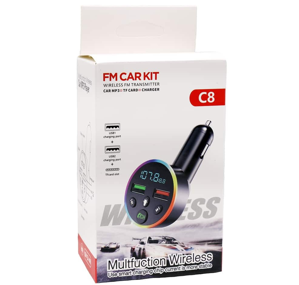 Автомобильный FM-трансмиттер C8 Bluetooth (черный) LED