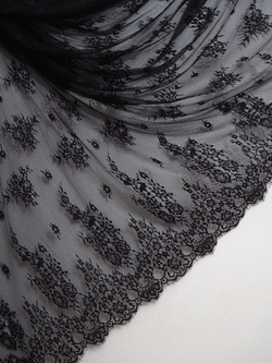 Кружево шантильи черное широкое неэластичное ширина 1,5 м купоны 2,9 м с БРАКОМ