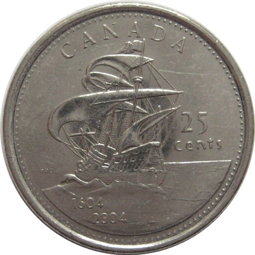 25 центов 400 лет первым поселениям Европейцев в Канаде 2004 год UNC