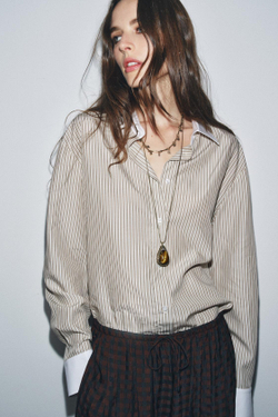 ZARA РУБАШКА В ПОЛОСКУ С КОНТРАСТНОЙ ОТДЕЛКОЙ — ZW COLLECTION, ПОЛОСКИ