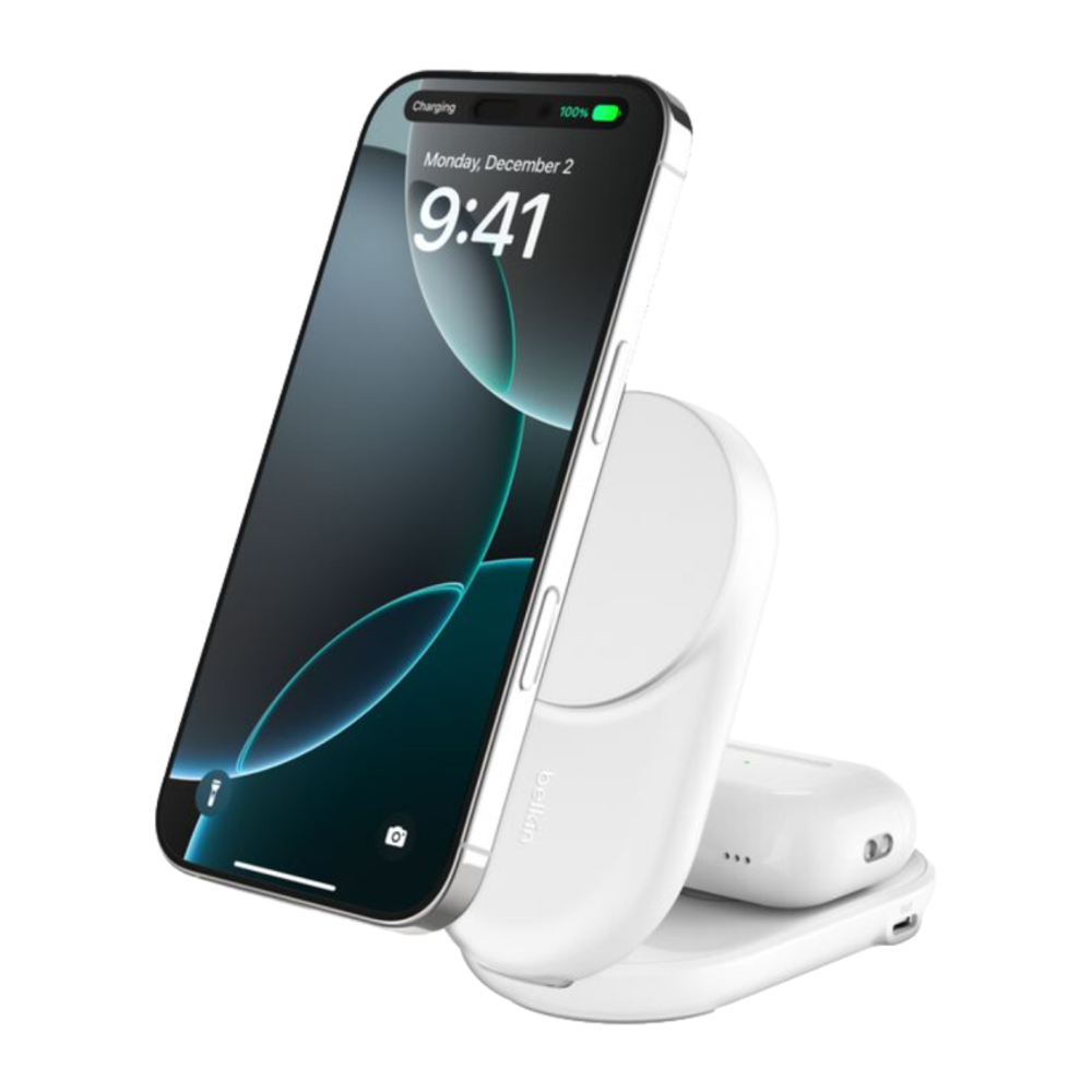 Зарядная станция MagSafe Belkin UltraCharge Round для iPhone и AirPods (Qi2.2) (WIZ039, EU) Беспроводная зарядка: Qi 25 Вт, Qi 5 Вт. Проводная зарядка: USB-C (5 Вт). Сертификация Qi2. Есть LED-индикация