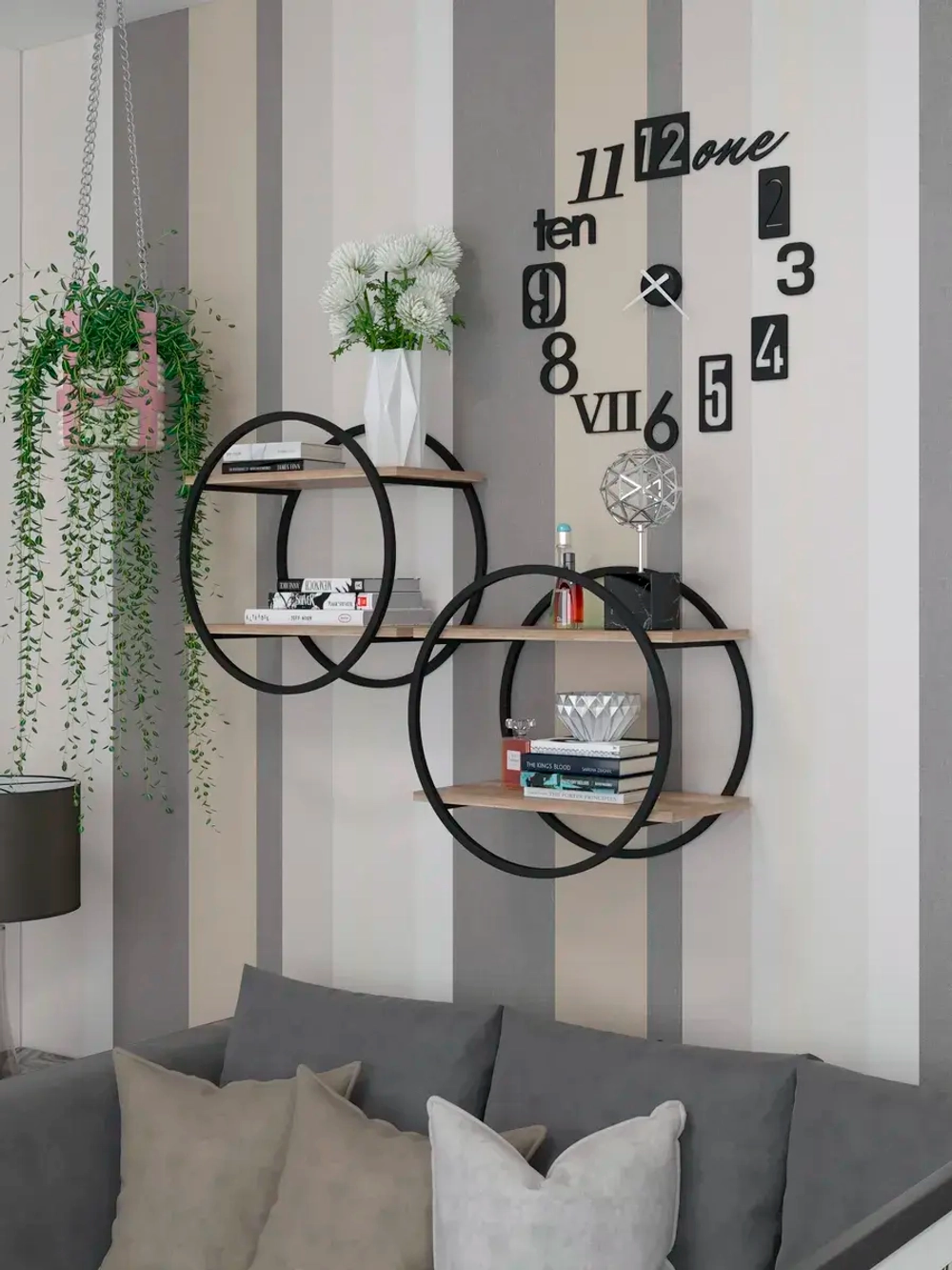 Набор полок круглых настенных черных-дуб  - ЧД