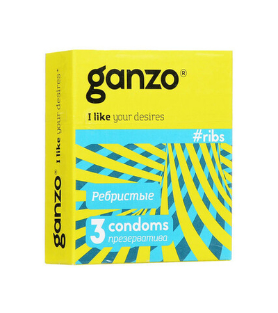 Презервативы GANZO RIBS No3 Ребристые, 3 шт. (Цвет: Прозрачные)