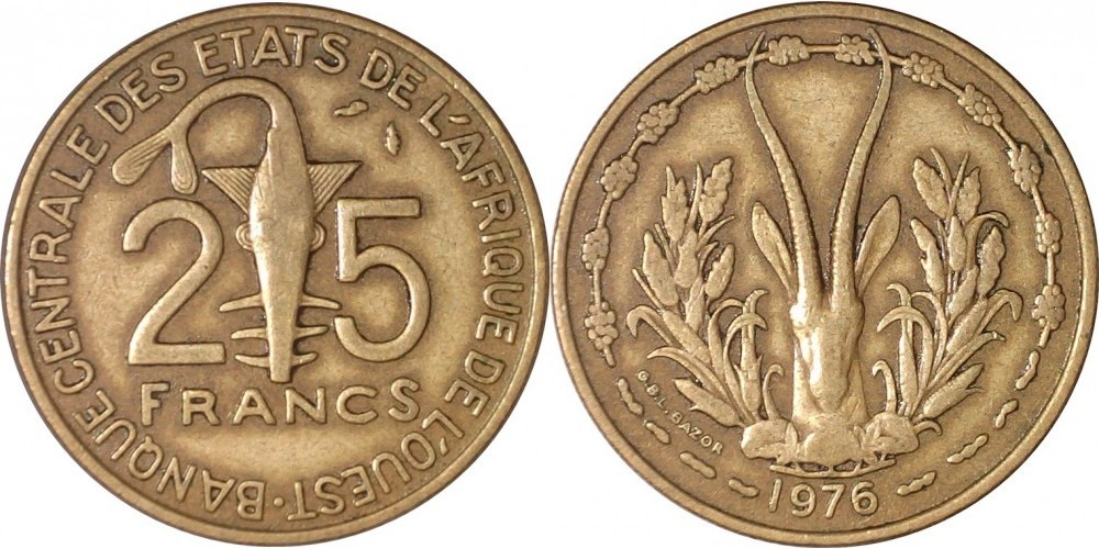 Западная Африка (ВСЕАО) 25 франков, 1970 - 1979 Газель XF