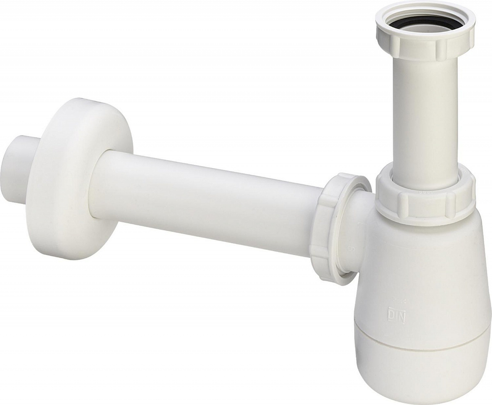 120337 Сифон бутылочный Viega для биде (пластик), 1 1/4х32, мод. 5555K белый, подходит для смесителя с дон.клапаном
