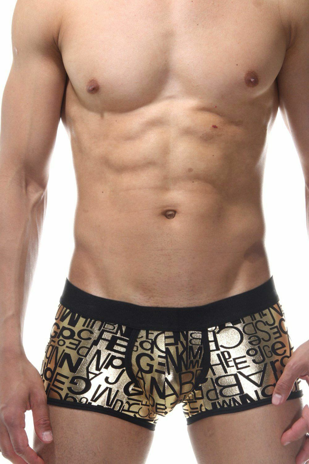 Мужские золотистые трусы-боксеры с принтом (Размер: XL) (Цвет: золотистый)