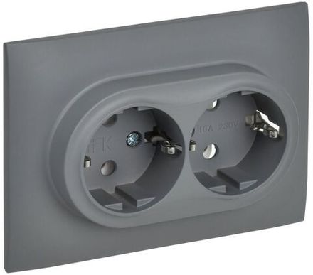 Розетка 2-м SKANDY 16А с заземл. без защ. шторок в сборе SK-R08Gr сер. IEK SK-R21-16-K03-F