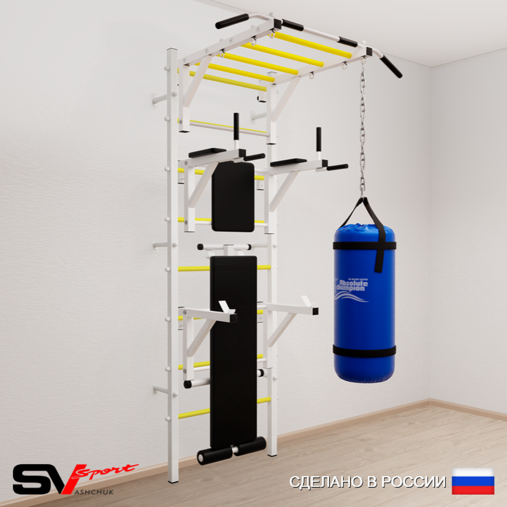 Шведская стенка Sv Sport усиленная 6262 (Турник рукоход/Брусья/Стойка/Скамья/Цепь/Мешок 22кг)