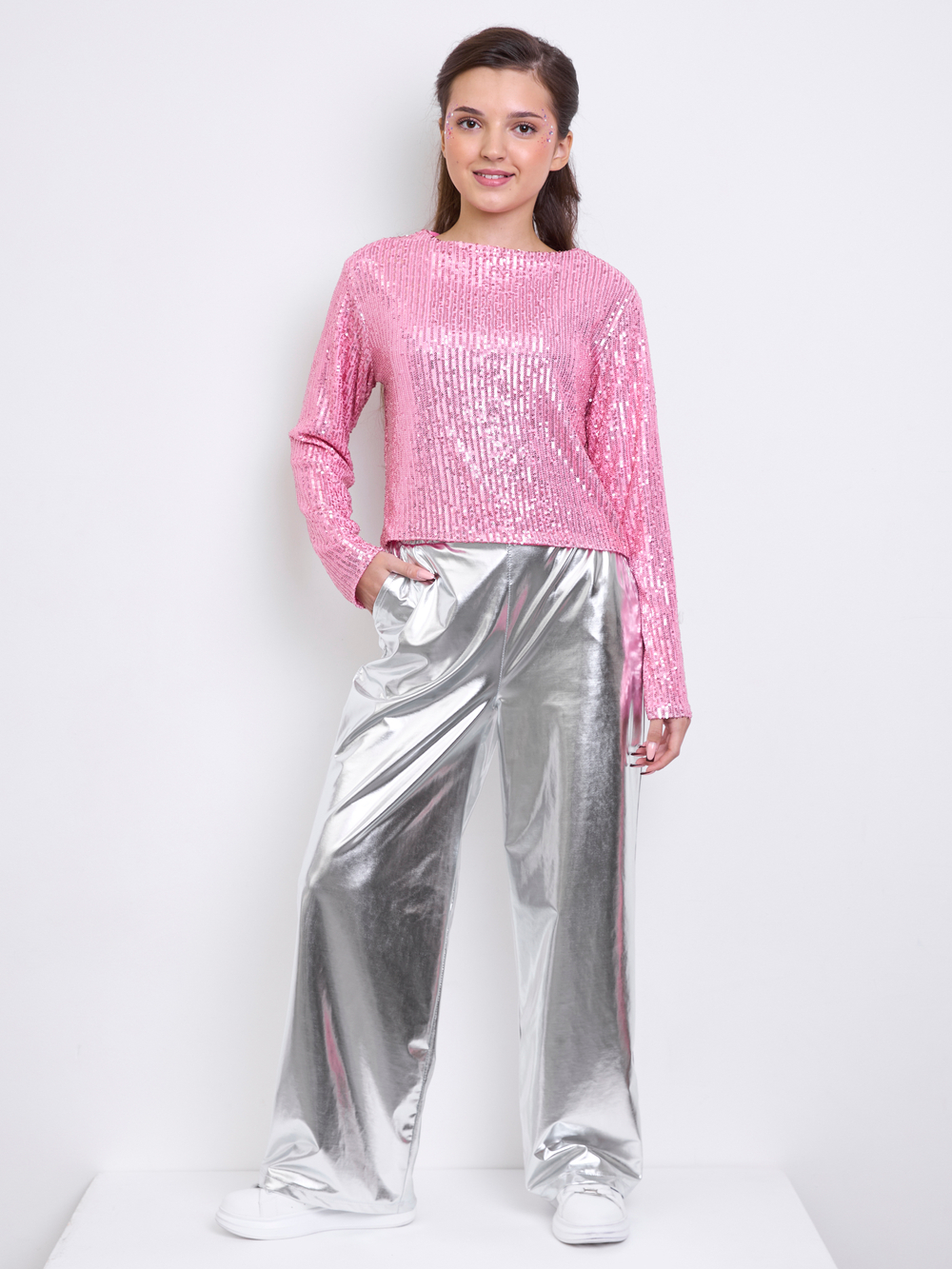 Костюм брючный праздничный с пайетками для девочки розовый