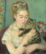 Женщина с кошкой, Ренуар П., картина для интерьера (репродукция) Настене.рф