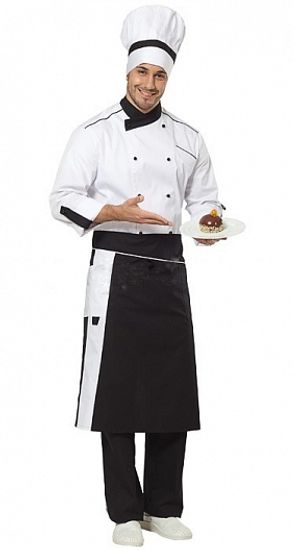 Комплект мужской повара брюки+колпак+фартук (черный/белый)