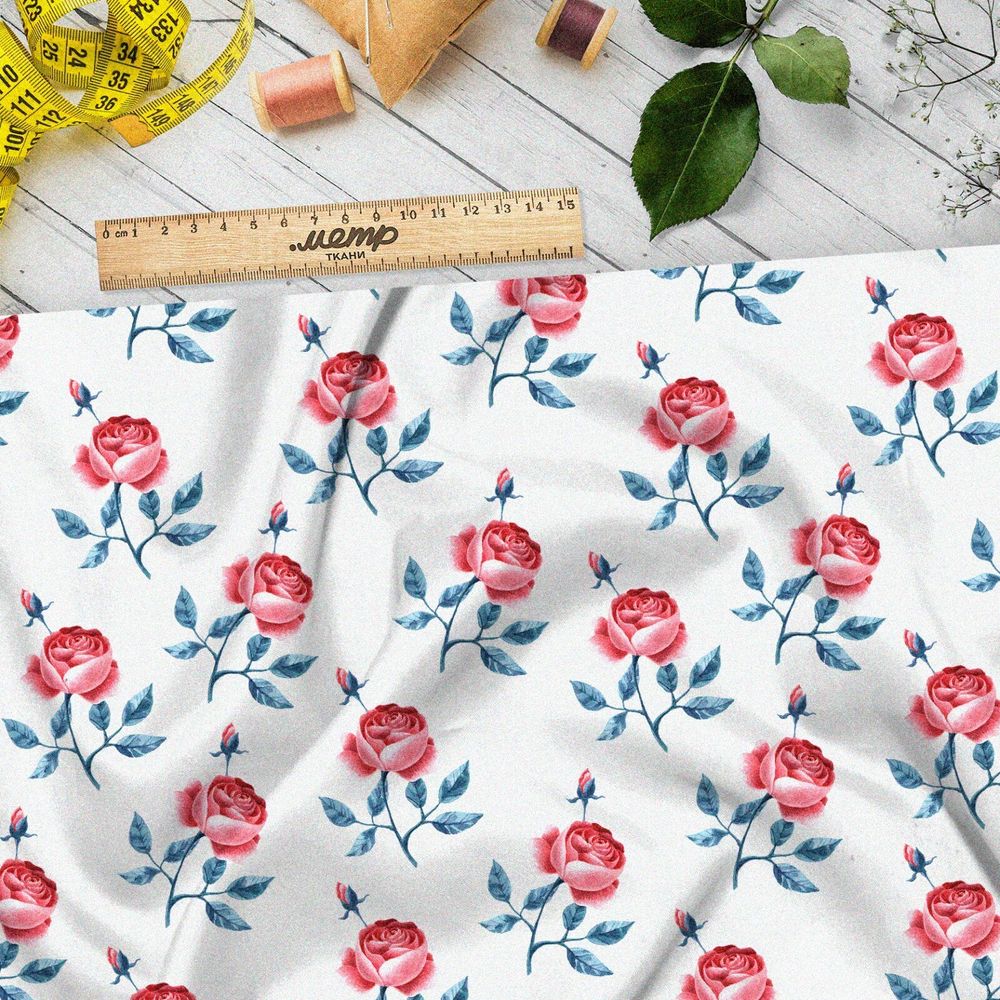 Ткань дюспо минималистичные соцветия на белом