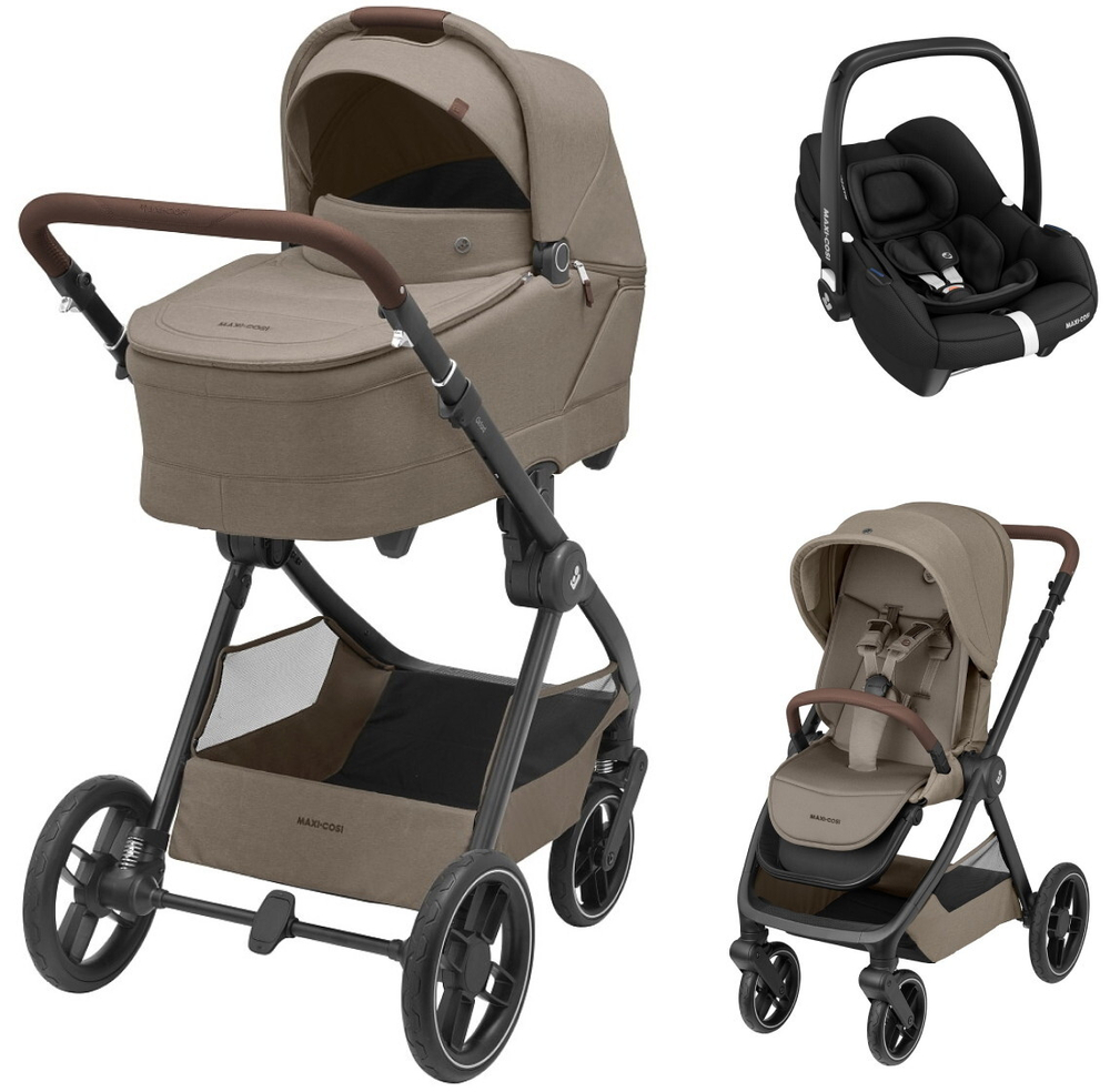 Коляска детская Maxi-Cosi Oxford Plus 3 в 1 с автокреслом CabrioFix Essential black 1978470110 Twillic Truffle/Трюфель