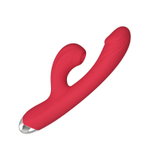 Красный силиконовый вибратор-кролик с вакуумным клиторальным отростком - 20,5 см. (Цвет: красный)